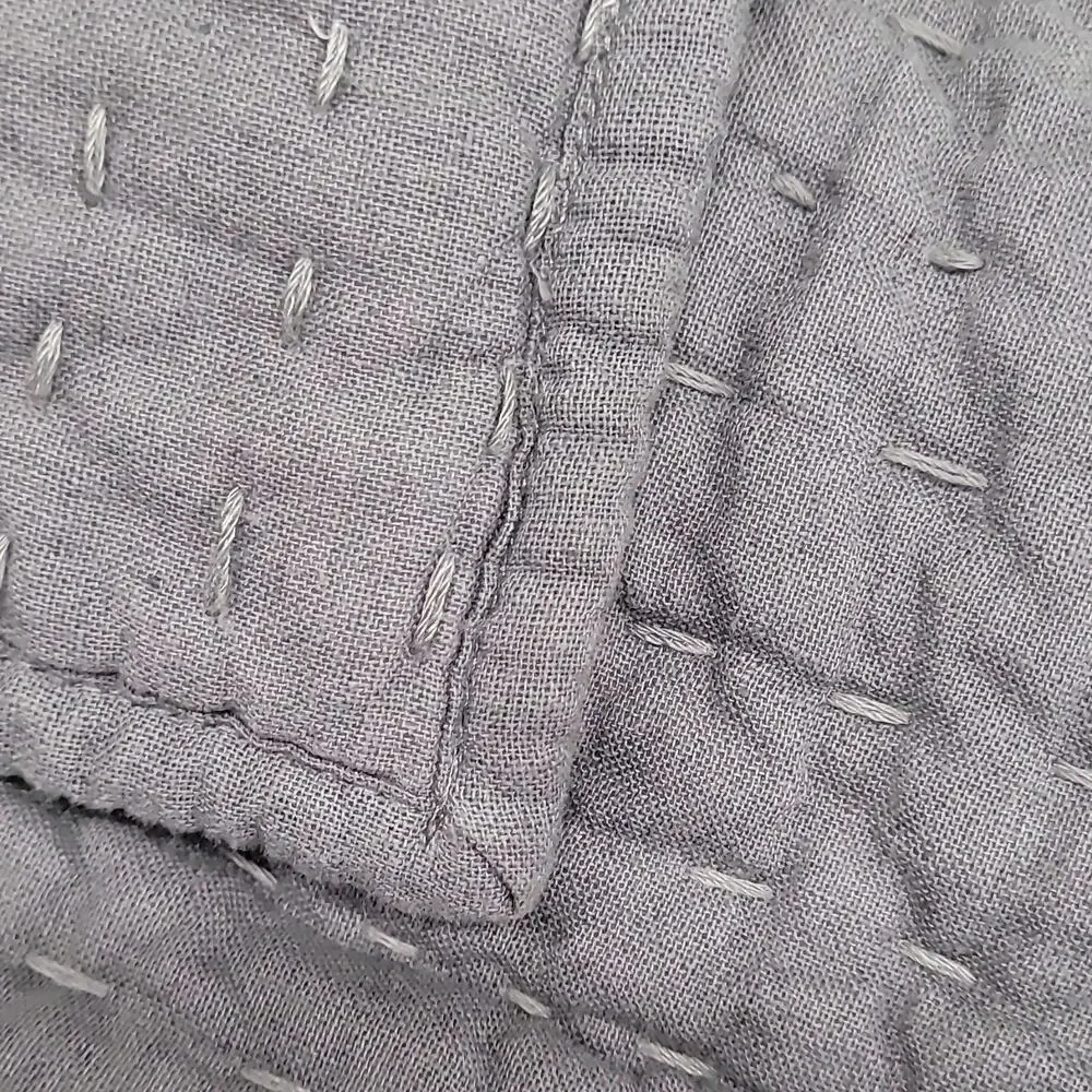 Pottery Barn Quilted Solid Gray/White pillow case Sham 26x 20 Cotton/Linen